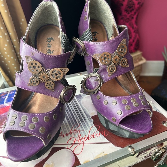 HADES  steampunk butterfly Purple Studded Heels - Picture 4 of 10